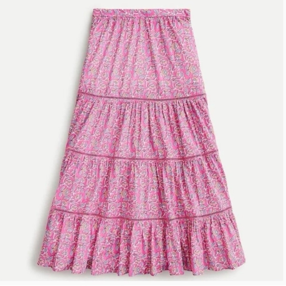 J.Crew midi skirt in pink vines block print tiered